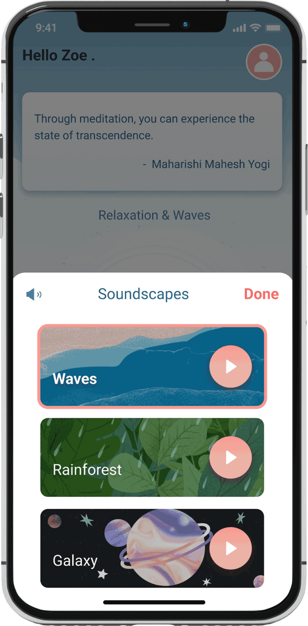 Features_3 white noise modes, 3 stress relief music modes